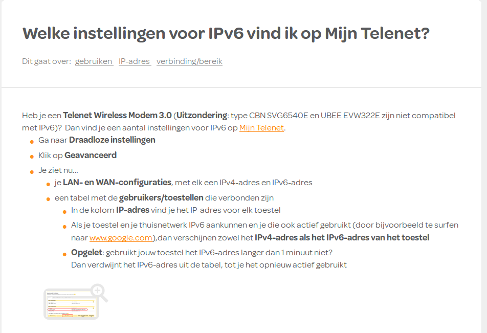 instellingen voor IPV6