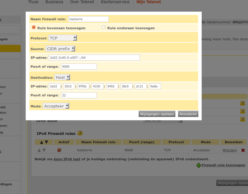 telenet ipv6 ssh server