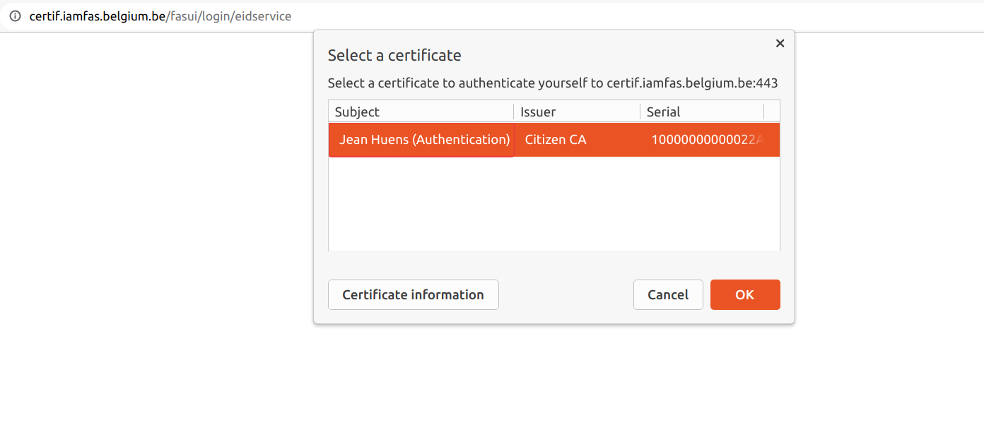 select a certificate